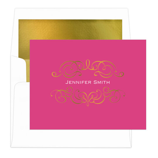 Ornate Scroll Foil Stamped Folded Note Cards with Lined Envelopes